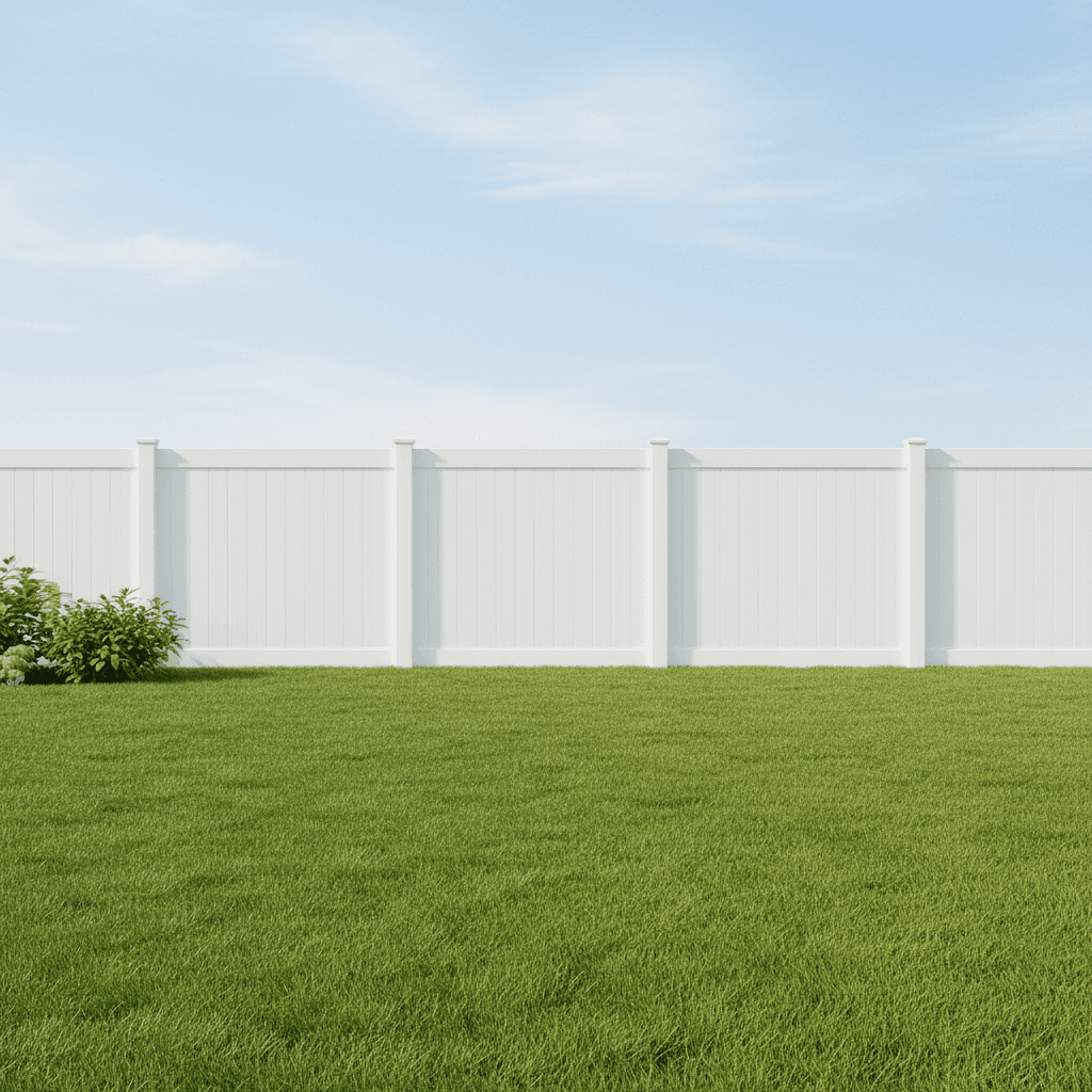 White vinyl privacy fence in backyard