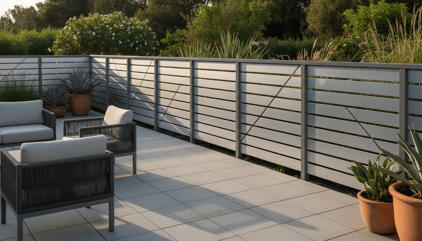 Black aluminum ornamental fence with decorative spear tops in front of a modern home