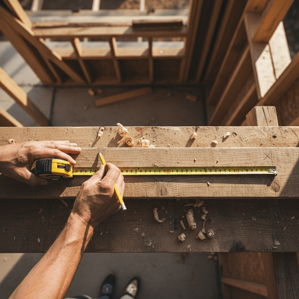 Stack of lumber with framing tools